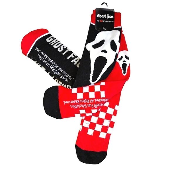 Ghost Face Red Black Halloween Themed 2 Pairs Unisex Crew Socks NWT - Picture 6 of 12